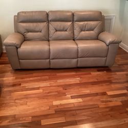 Medium Beige Couch With Two Electric Recliners 