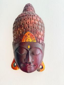 Carved Wooden Buddha Face Wall Mask