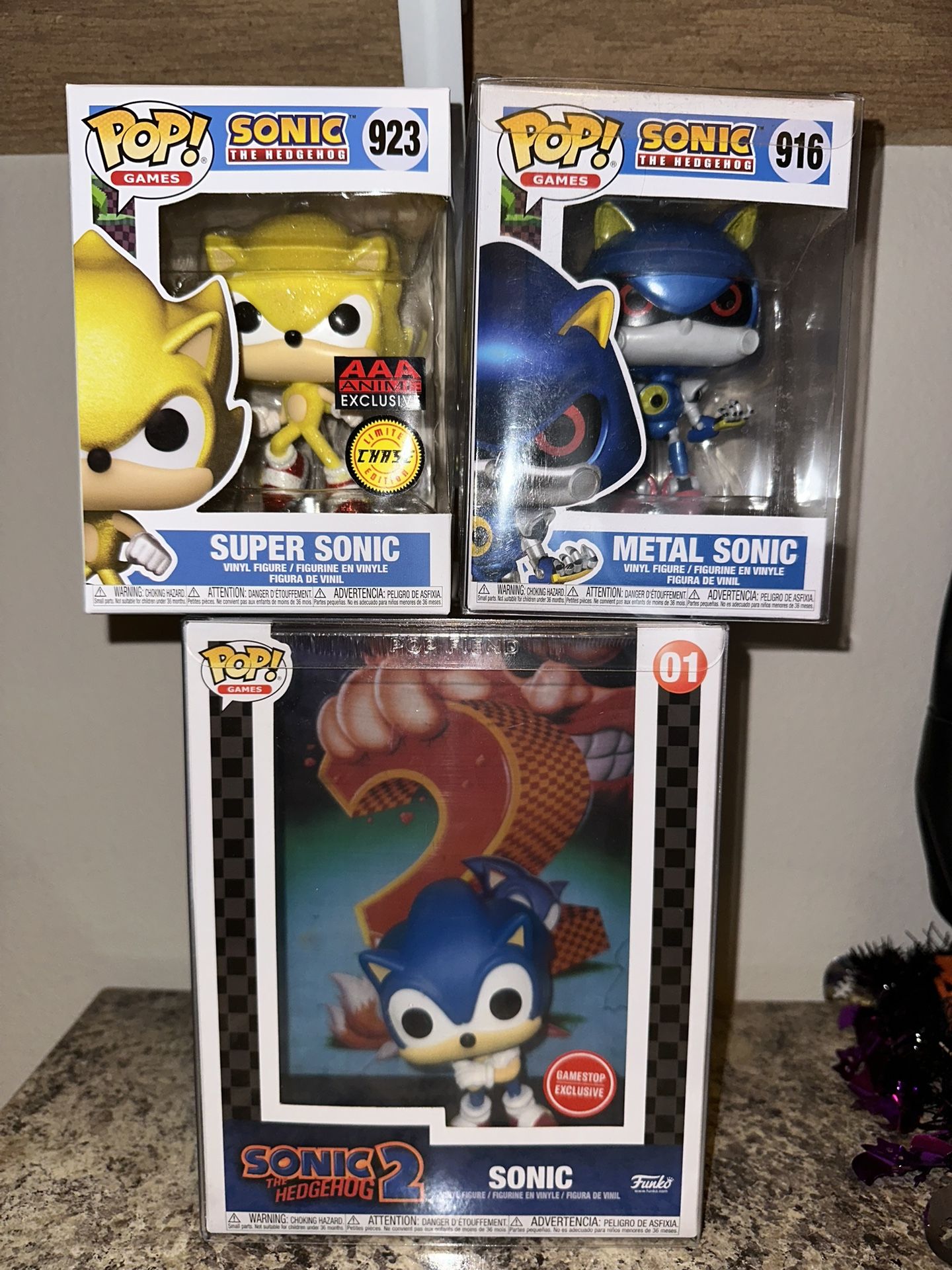 Funko Pop Super Sonic + Metal Sonic + Sonic The Hedgehog 2 Video Game Poster Cover #01, #916, #923 Chase Bundle MINT SONIC 3
