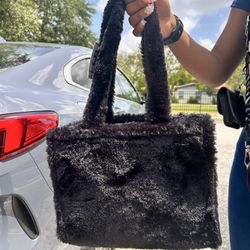 Black Furry Hand Bag 