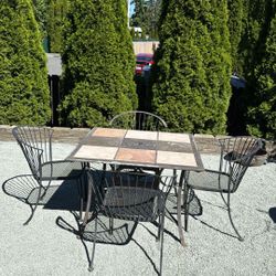 Outdoor Aluminum Table And Steel Chairs40” x 40”  with Porcelain Tiles