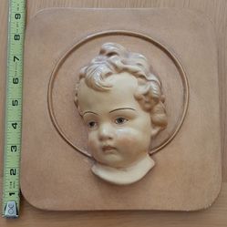 Cherub Angel Face Wall Plaque Antique. -Plaster.