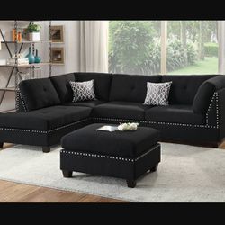 Black sectional sofa with ottoman