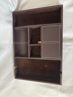 Brown Leather Jewelry & Valet Organizer Tray