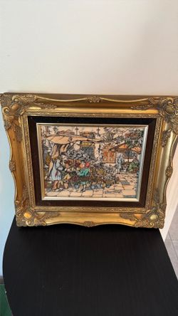 Artwork beautiful etching on glass and gold frames