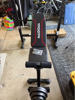 Maidoma weight bench + 120lbs of brand new weight plates