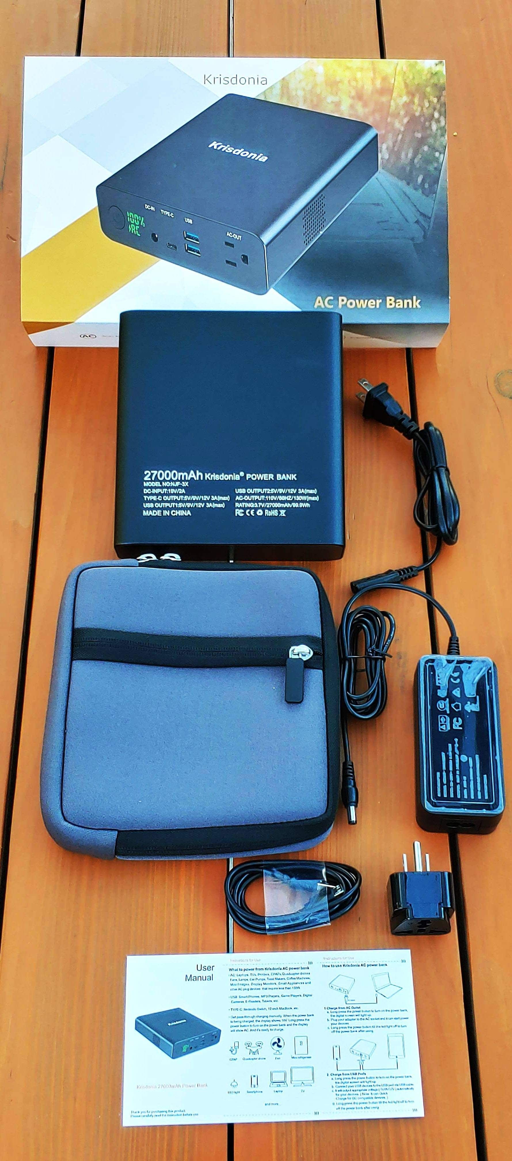 BrandNEW Krisdonia AC Outlet Portable Laptop Charger (TSA-Approved) 27000mAh 130W Travel Laptop Power Bank & External Battery Pack for MacBook, Laptop