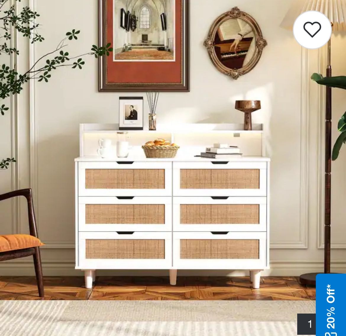 6 Drawer Rattan Dresser