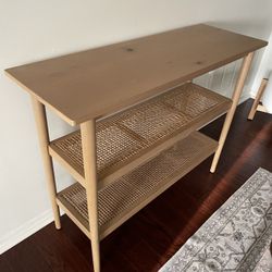 Wood & Cane Console Table Natural, Two Shelves 