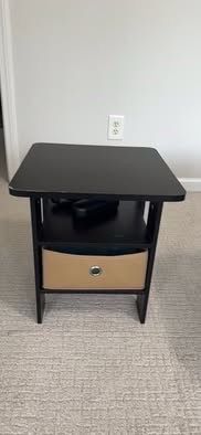 Black 2-Tier Side Table with Storage Bin