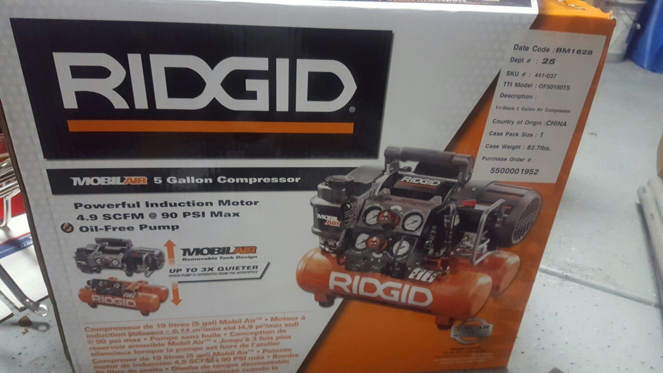 RIDGID Tri-Stack 5 Gal. Portable Electric Steel Orange Air Compressor NEW IN BOX