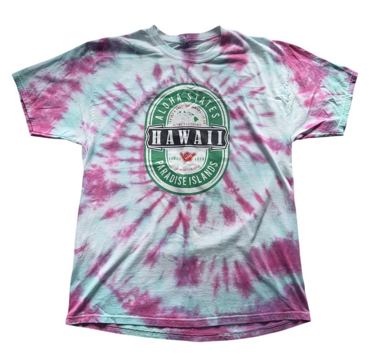HAWAII ALOHA STATES PARADISE ISLANDS TIE DYE T SHIRT UNISEX SIZE L