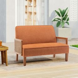 Andeworld Small Loveseat,2-seat Mini Sofa Couch with Rattan Armrests for Living Room,Bedroom(Orange)