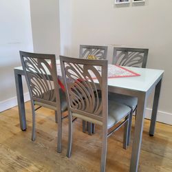 5 piece dinette set frosted glass table with 4sturdy chairs