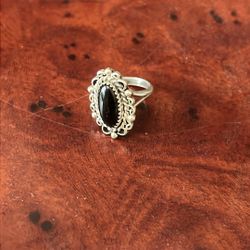 Silver 925 Black Onyx Ring Size 6-7