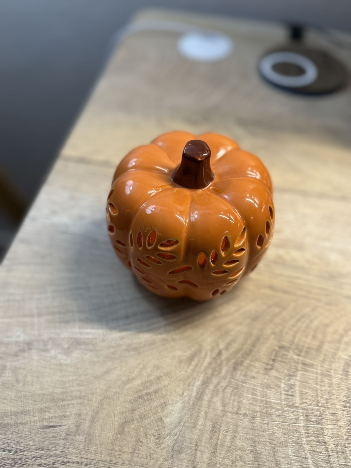 Ceramic Pumpkin Candle Holder/Luminary - Fall Decor