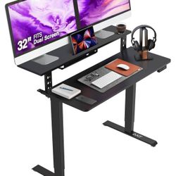 47" Electric 2 Tier Standing Desk with Tabletop. Black 
