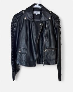 Woman’s Black Faux Leather Biker Jacket Size XS
