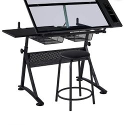 Glass Art Table Black Metal