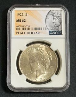 1922 Peace Silver Dollar NGC Graded MS62