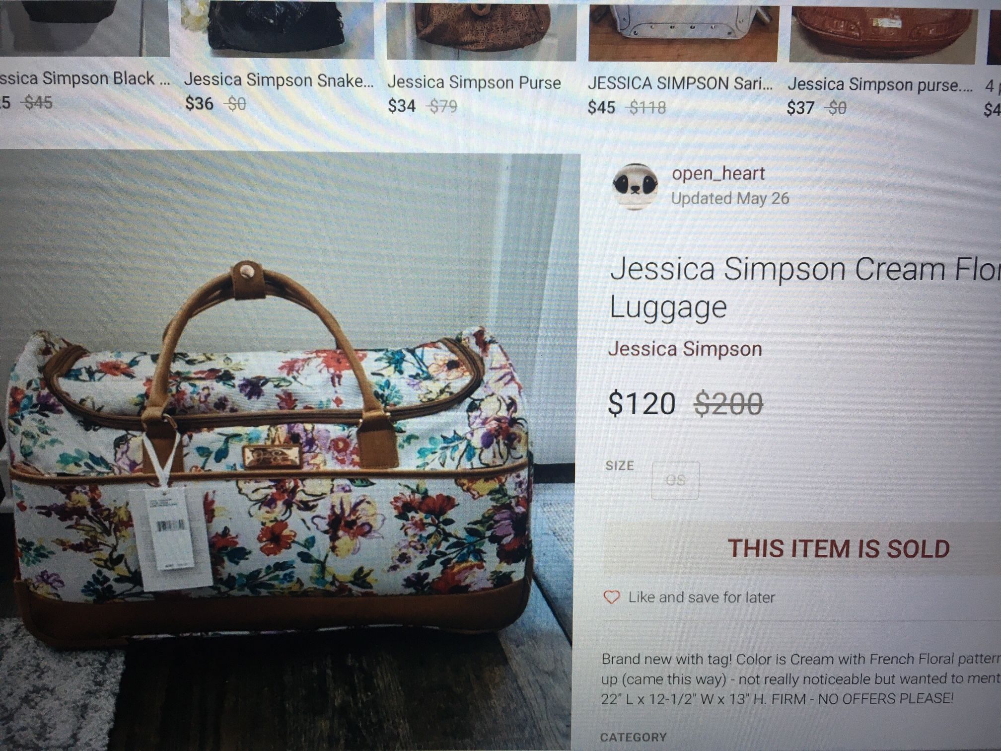 Jessica Simpson Rolling Duffel Bag