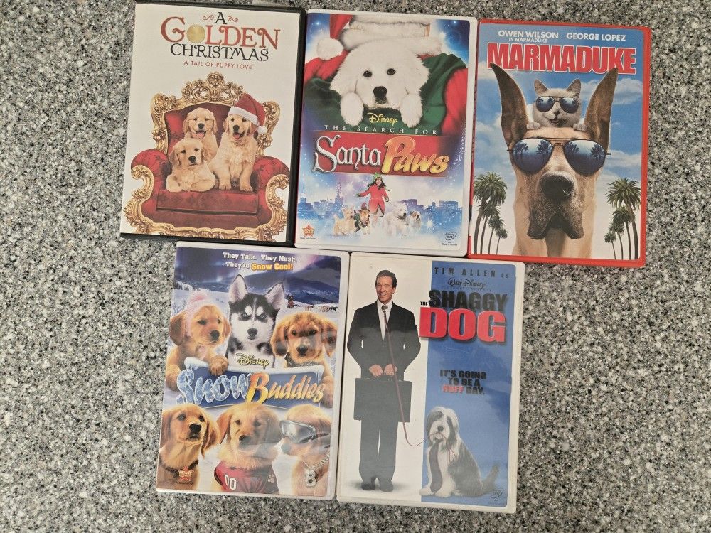 Set 5 Dog Movies - 3 Are Disney - Like New