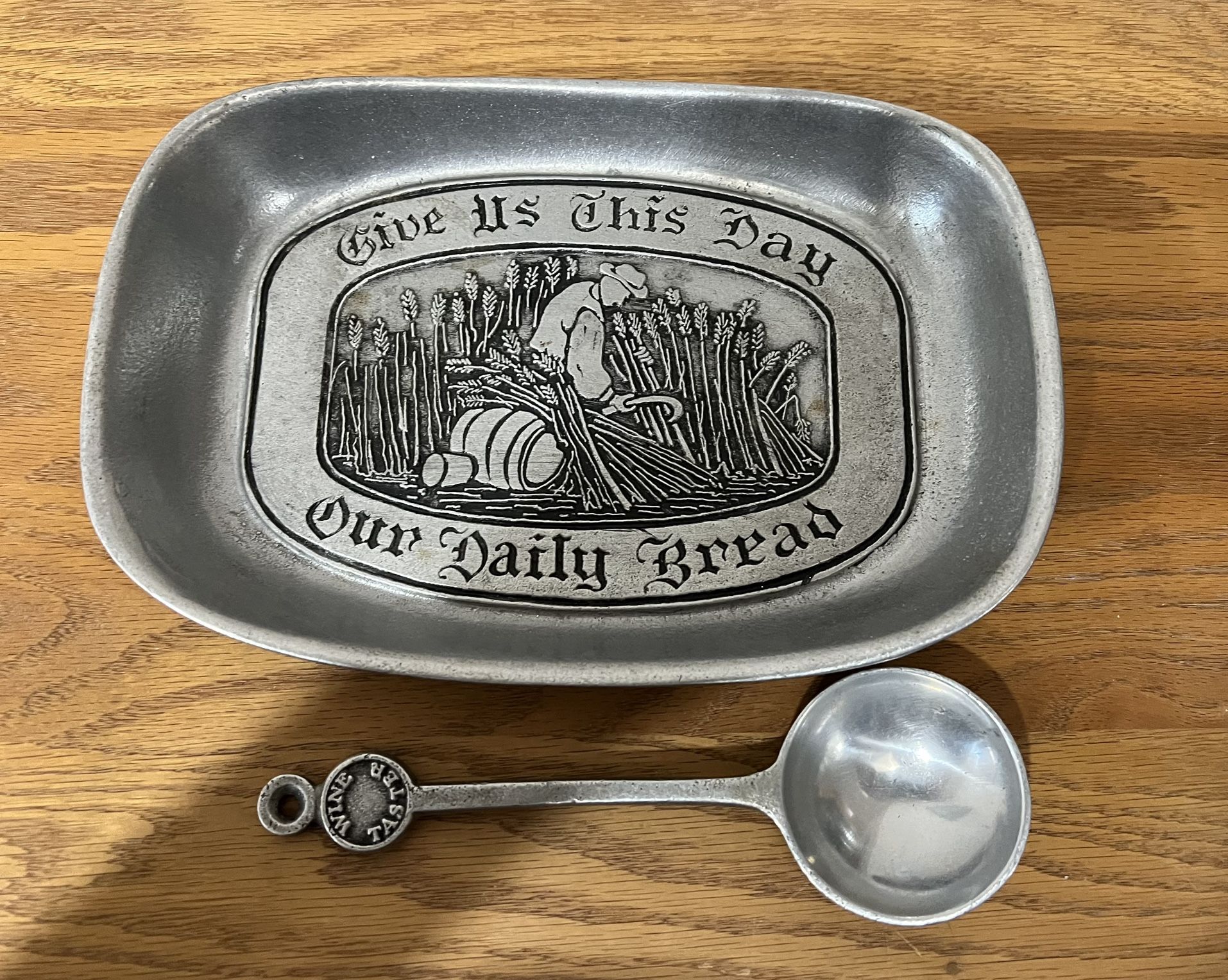 Vintage Pewter Bread Plate, The Wilton Co. Armetele, Give Us This Day Our Daily Bread, Religious Plate