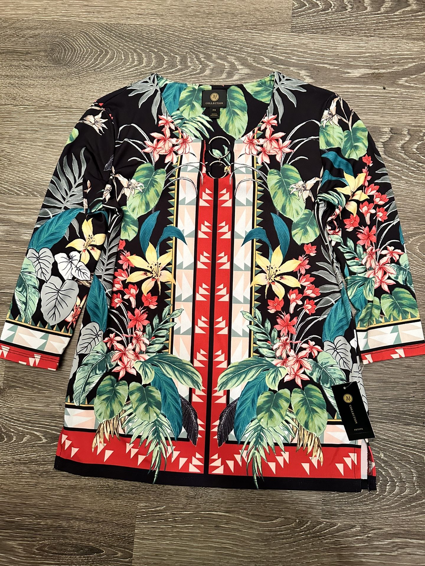 JM Collection Floral Tunic P/XL, Tropical, Boho
