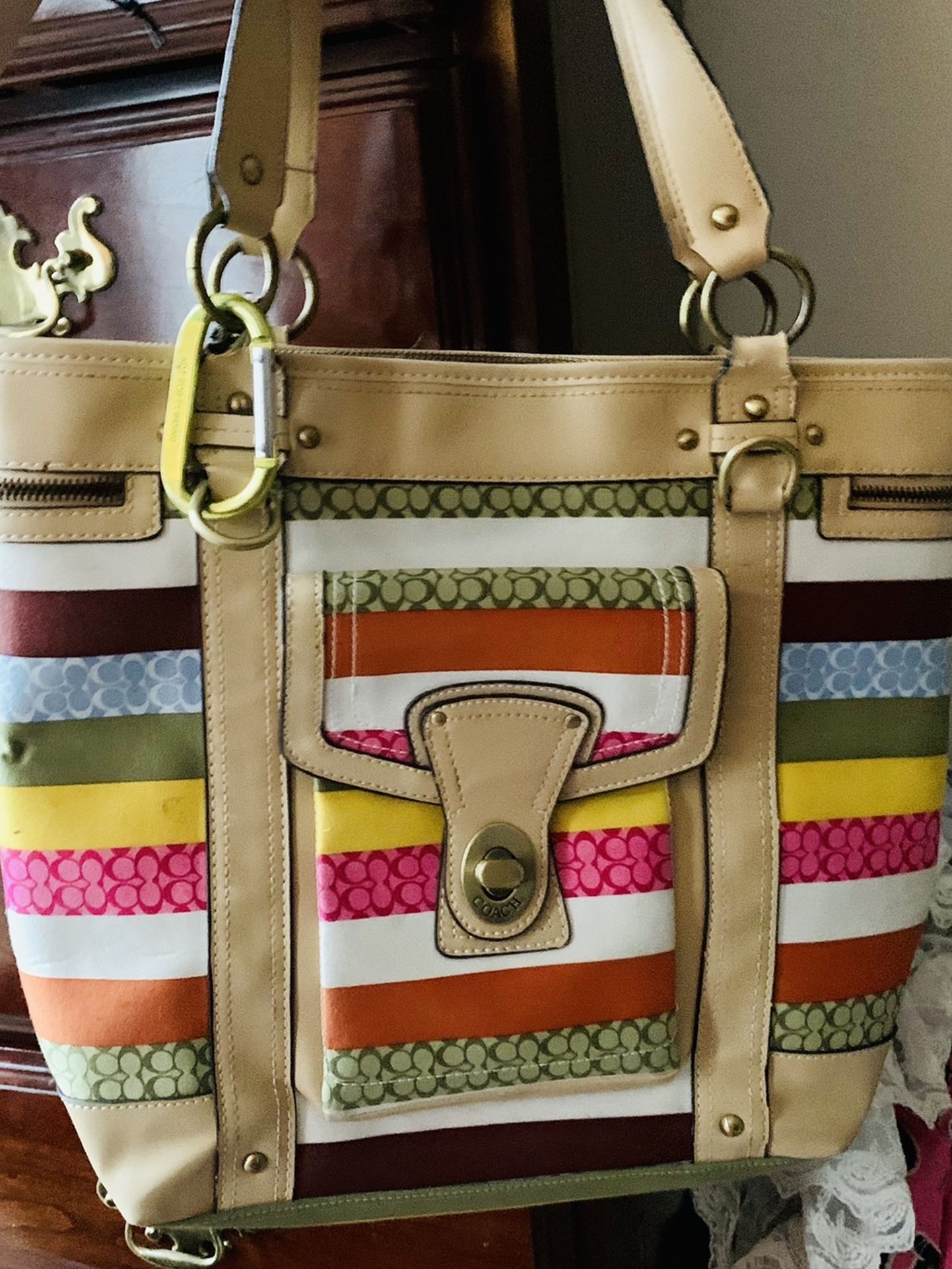 Multicolored Coach Spring Tote Shoulder Bag
