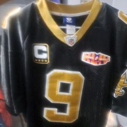 Drew Brees Reebok NFL Men's 50 On Field Jersey Saints SuperBowl XLIV #9 Black