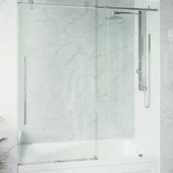 Elan E-Class 56 to 60” W x 66” H Sliding Frameless Tub Door in Chrome