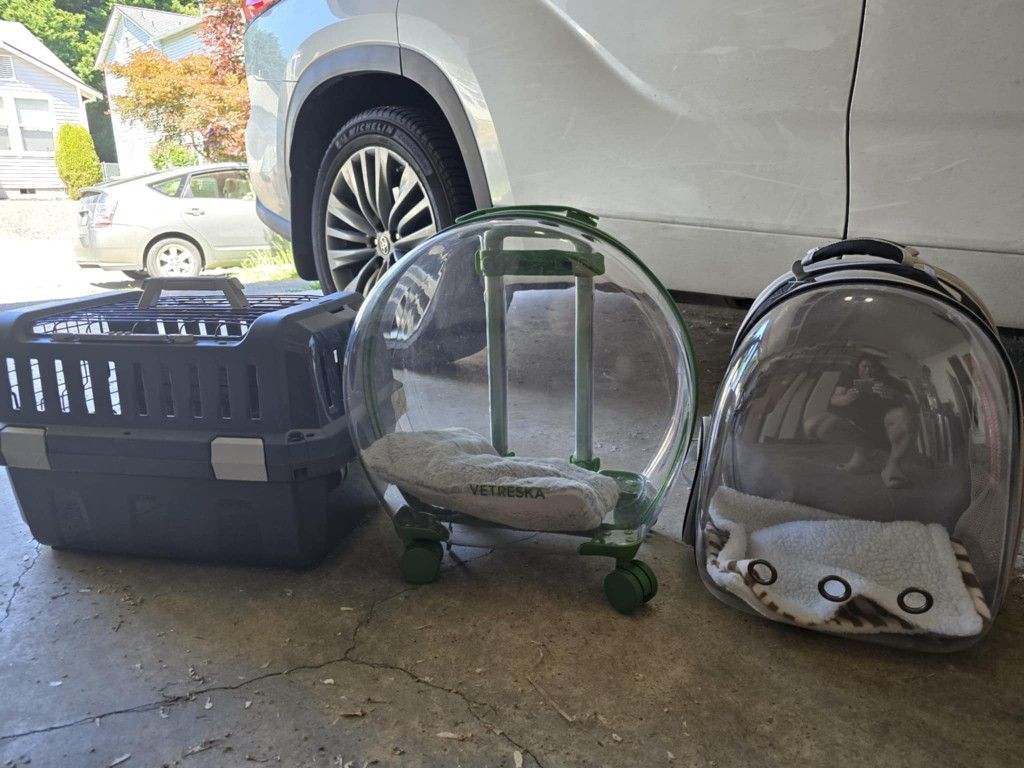 Cat Travel Package Includes Cat Stroller, Cat Backpack, And Cat Carrier. All For $80