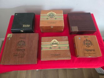 Six wooden cigar boxes