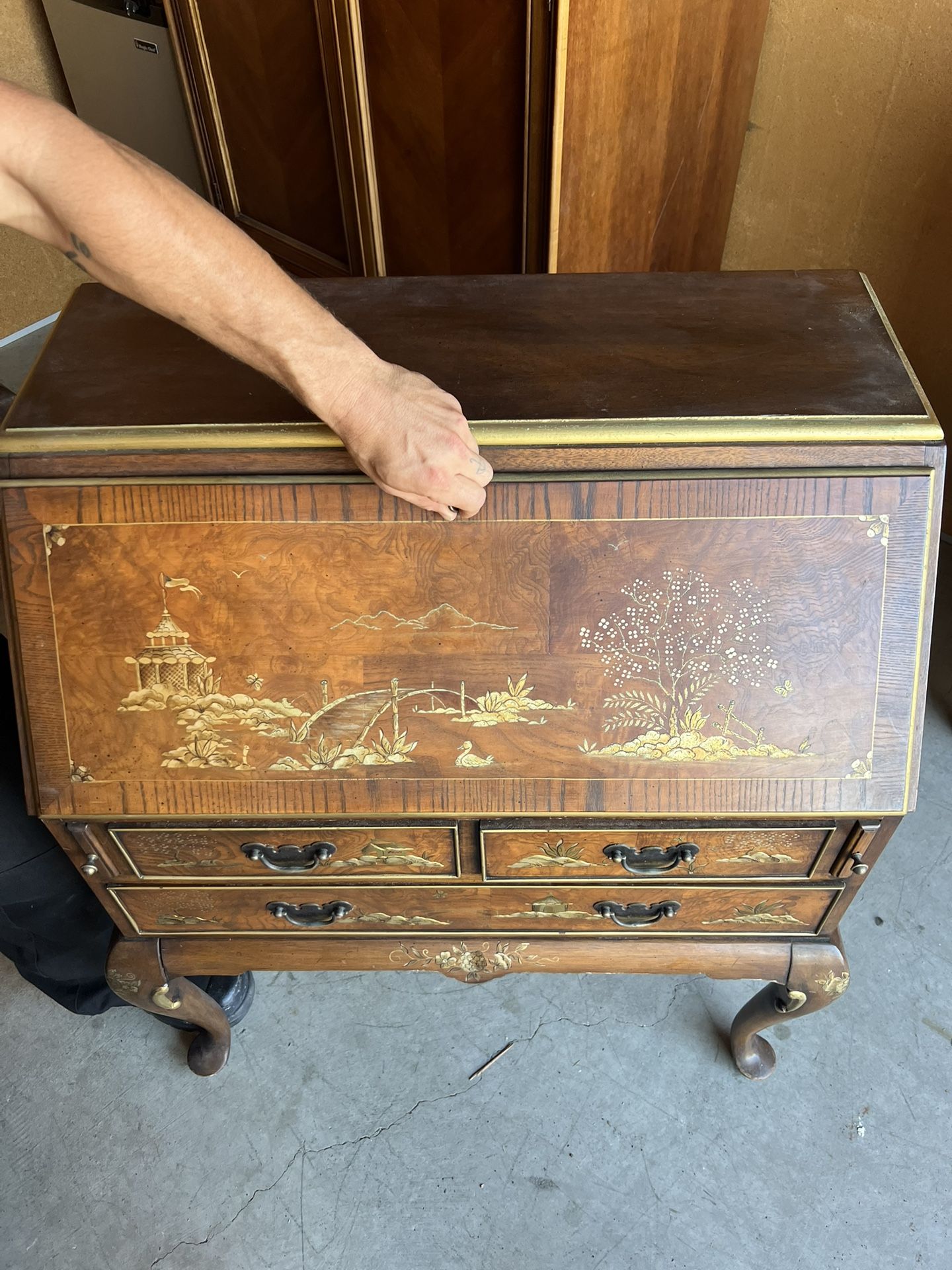 Drop-Front Secretary Desk with Asian Motif
