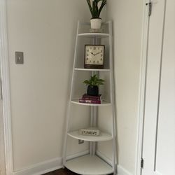 White 5-Shelf Corner Bookcase