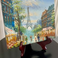 Vintage oil on canvas “Parisian street scene” painting by Pascal 