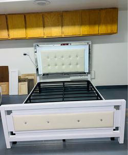 Queen bed frame with led light+metal base