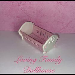 Vintage Fisher Price Loving Family Dream Dollhouse Furniture Pink Nursery Cradle Crib