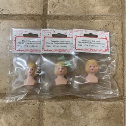 Vintage Fibre Craft Porcelain Doll Heads 1 3/4" (44mm) 3 PCs #7686 Tiny Blonde