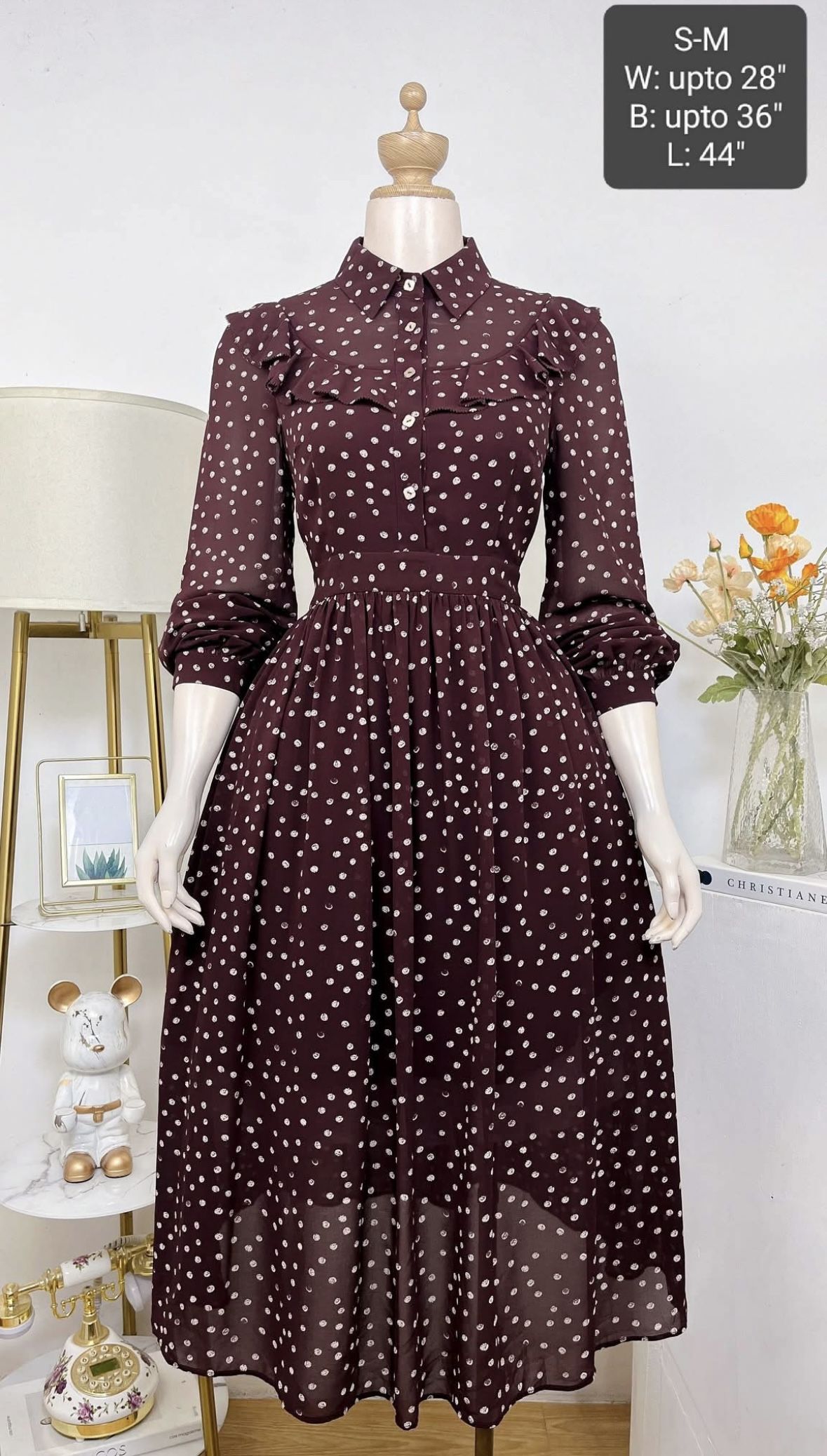 β¨ Elegant Maroon Polka Dot Midi Dress β¨
