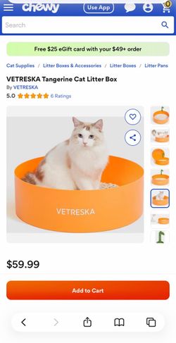 VETRESKA Tangerine Cat Litter Box