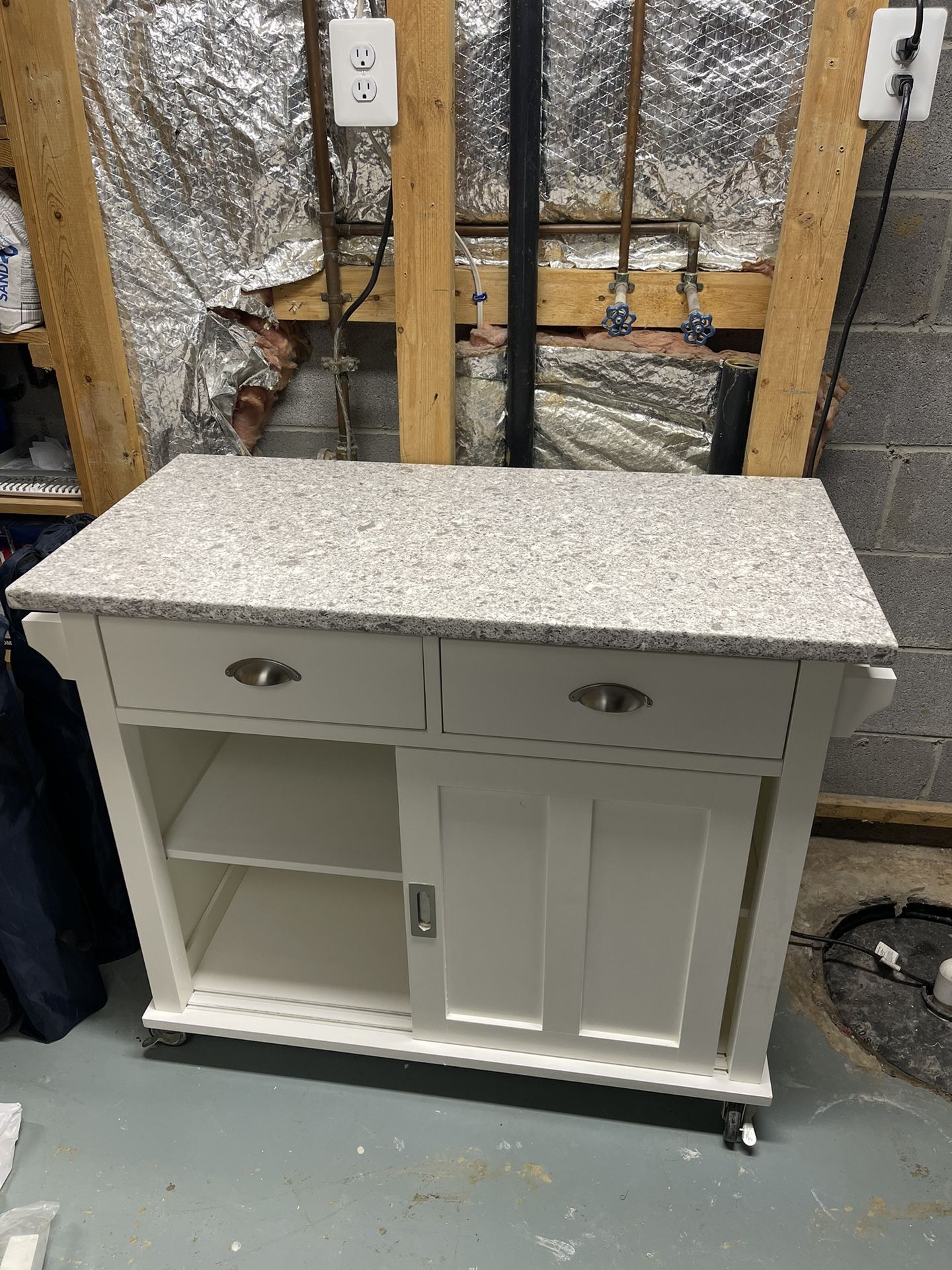 White Granite Movable Kitchen Island