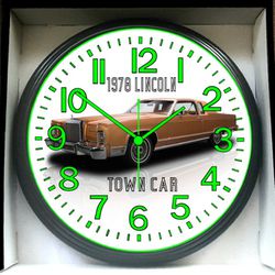 Lincoln 1978 Lincoln Town Car Garage Shop Glow In The Dark Wall Clock New!