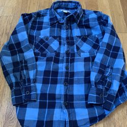 Cherokee Boys Sz 6/7 Blue Plaid Long Sleeve Button Down Flannel Shirt, Excellent