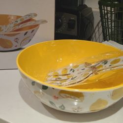 Melamine Lemon Bowl With Servers NEW!! 11"x4"