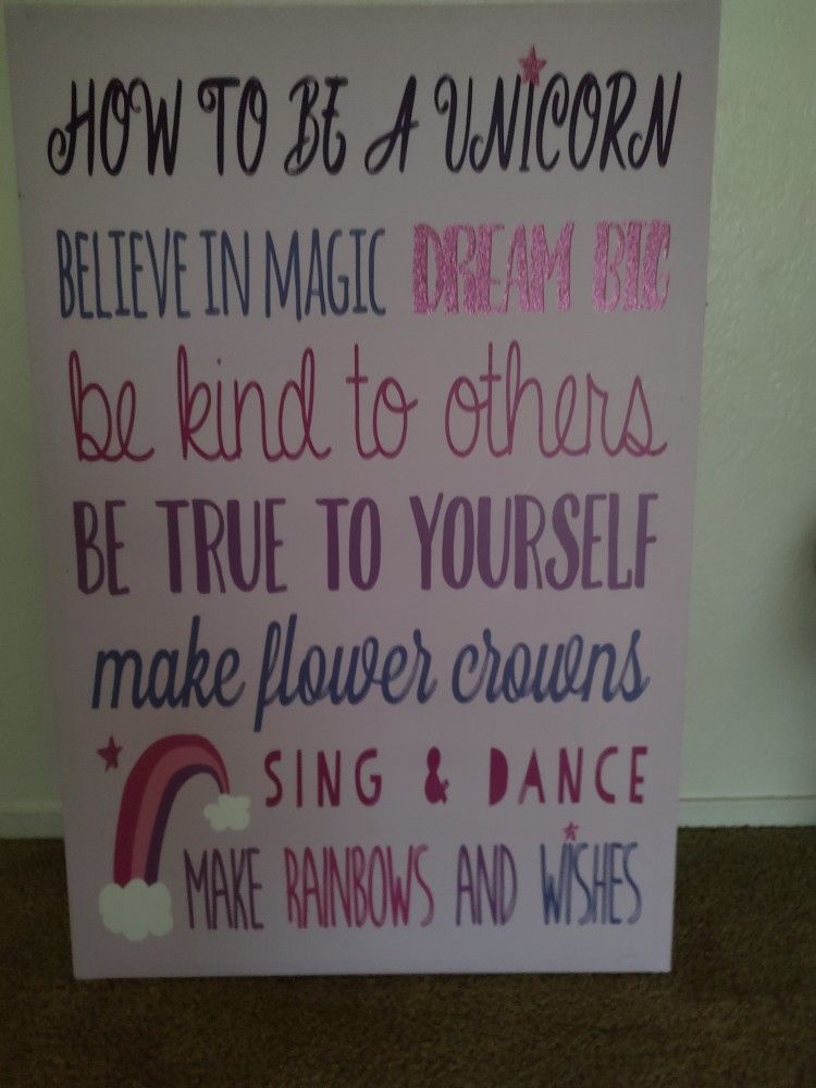 Unicorn Saying To Be Hung In The Kids Room