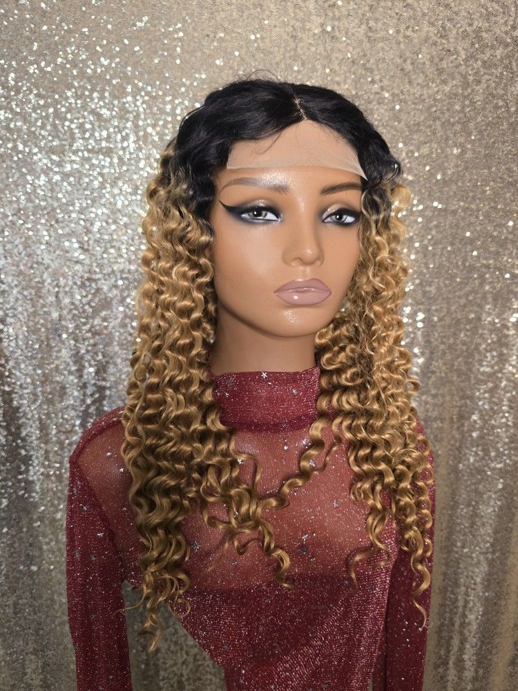 22" Lace Front. Honey Blonde Ombre Synthetic Hair Wig Blend New