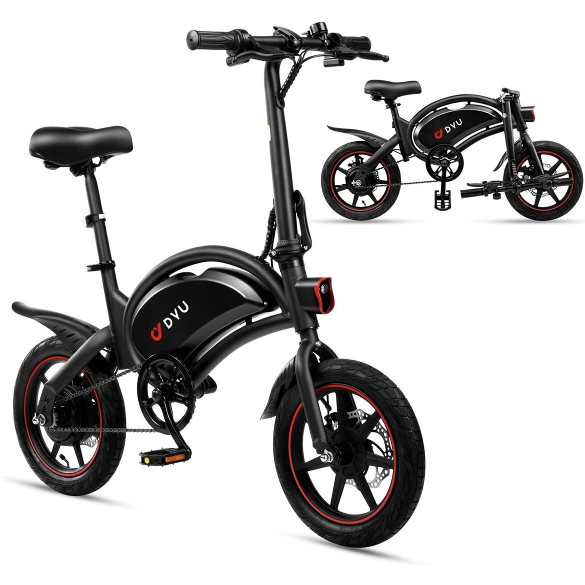 DYU Electric Bike for Adults Teens, D3F 14 in Folding Electric Bicycle,Commuter City E-Bike with 250W Motor and 36V 10AH Lithium-Ion Battery,40-45 Mil