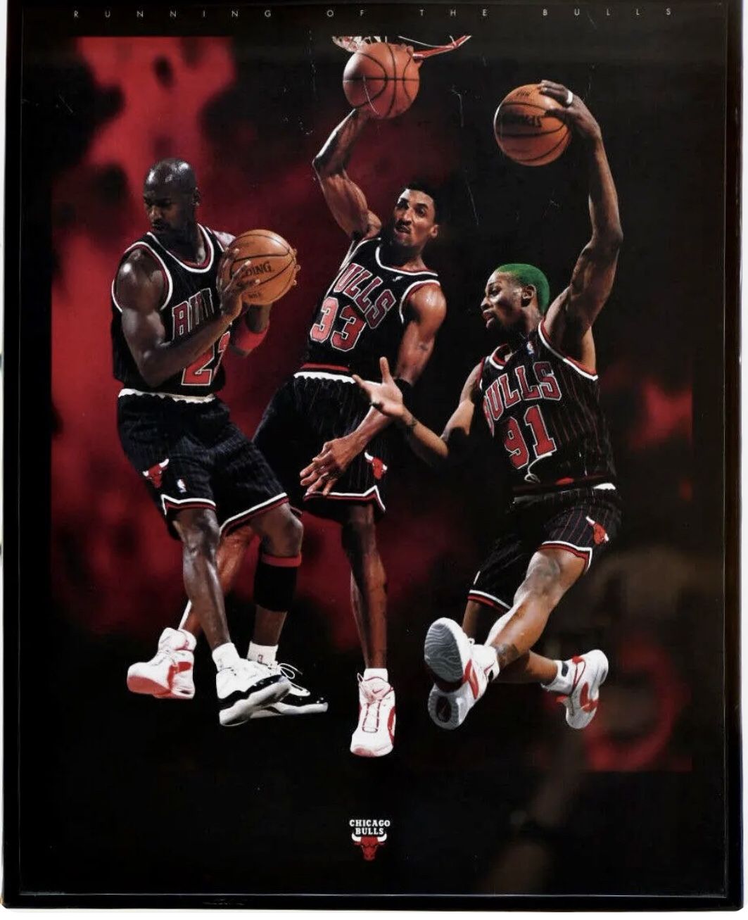 MICHAEL JORDAN!!! 💥 Vintage Chicago Bulls Jordan Pippen Rodman # 4721 Running Of The Bulls Poster