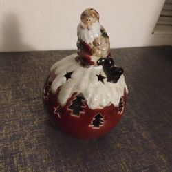 Santa Tree Snow Votive Tea Light Candle Holder (Have Crack On Back)